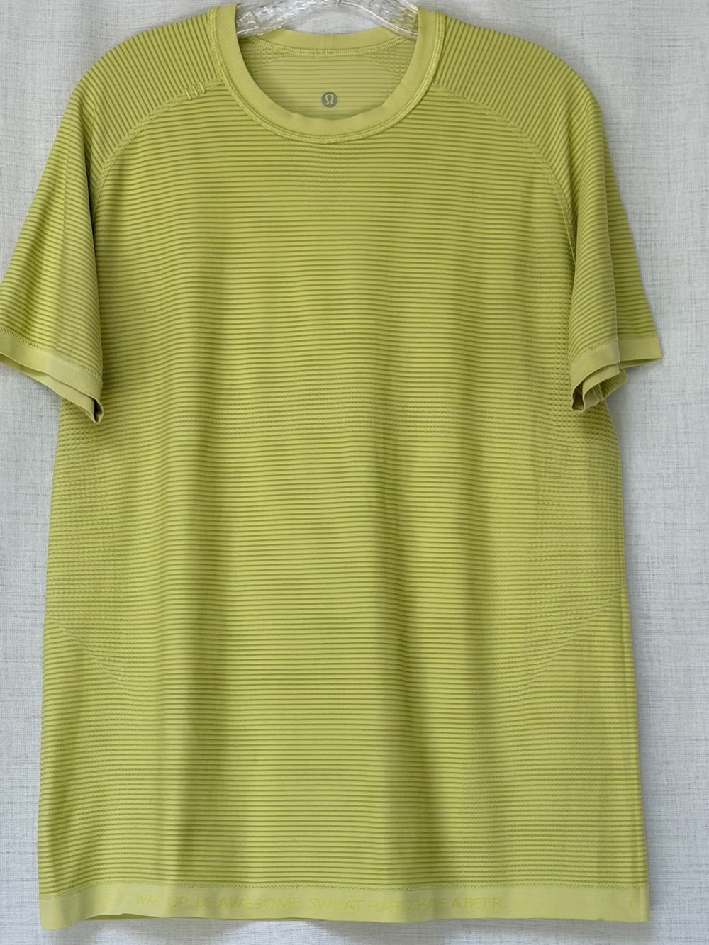 Lululemon neon yellow metal vent tech short-sleeve tee w motivational quotesSz M